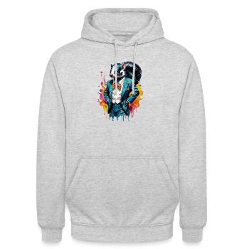 Skunk en costume - Sweat-shirt à capuche unisexe - gris clair chiné - Devant - Alina (178cm) & Michal (187cm)