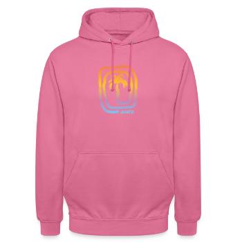 Cooler Jakarta Indonesien Palme Souvenir Urlaub - Unisex Hoodie - Pink - Vorne - Alina (178cm) & Michal (187cm)