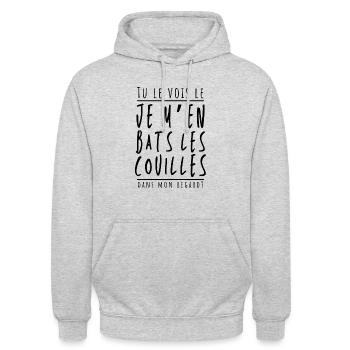 Tu le vois le je m’en bats les couilles - humour - Sweat-shirt à capuche unisexe - gris clair chiné - Devant - Alina (178cm) & Michal (187cm)