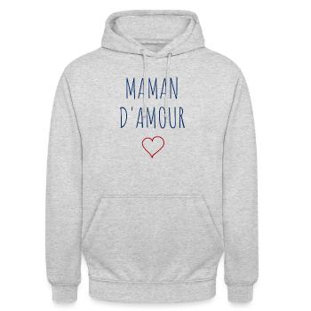 MAMAN D'AMOUR COEUR - Sweat-shirt à capuche unisexe - gris clair chiné - Devant - Alina (178cm) & Michal (187cm)