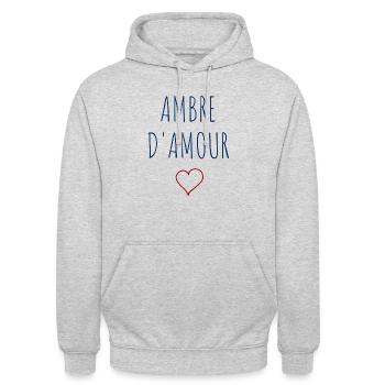 AMBRE D'AMOUR - COEUR - Sweat-shirt à capuche unisexe - gris clair chiné - Devant - Alina (178cm) & Michal (187cm)