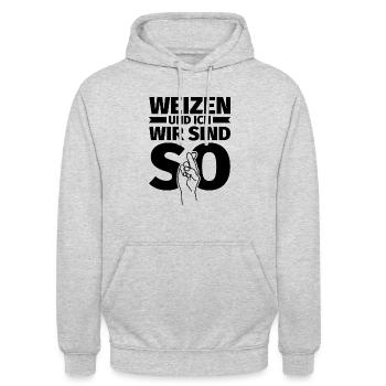 Weizen und ich wir sind so - Unisex Hoodie - Hellgrau meliert - Vorne - Alina (178cm) & Michal (187cm)