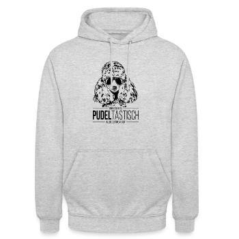 PUDELTASTISCH Zwergpudel Spruch Hundespruch Hunde - Unisex Hoodie - Hellgrau meliert - Vorne - Alina (178cm) & Michal (187cm)