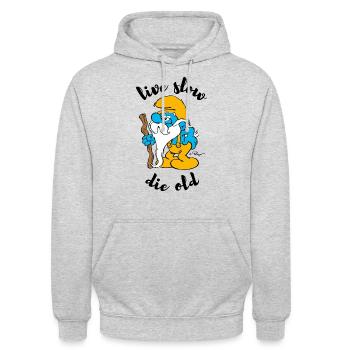 Die Schlümpfe Opa Schlumpf Spruch Lustig - Unisex Hoodie - Hellgrau meliert - Vorne - Alina (178cm) & Michal (187cm)