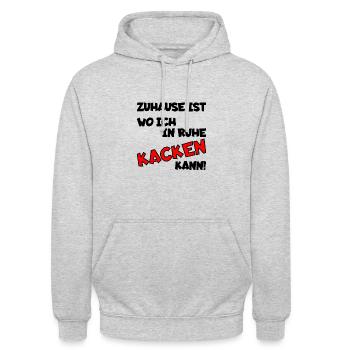 À la maison, je peux chier - Sweat-shirt à capuche unisexe - gris clair chiné - Devant - Alina (178cm) & Michal (187cm)