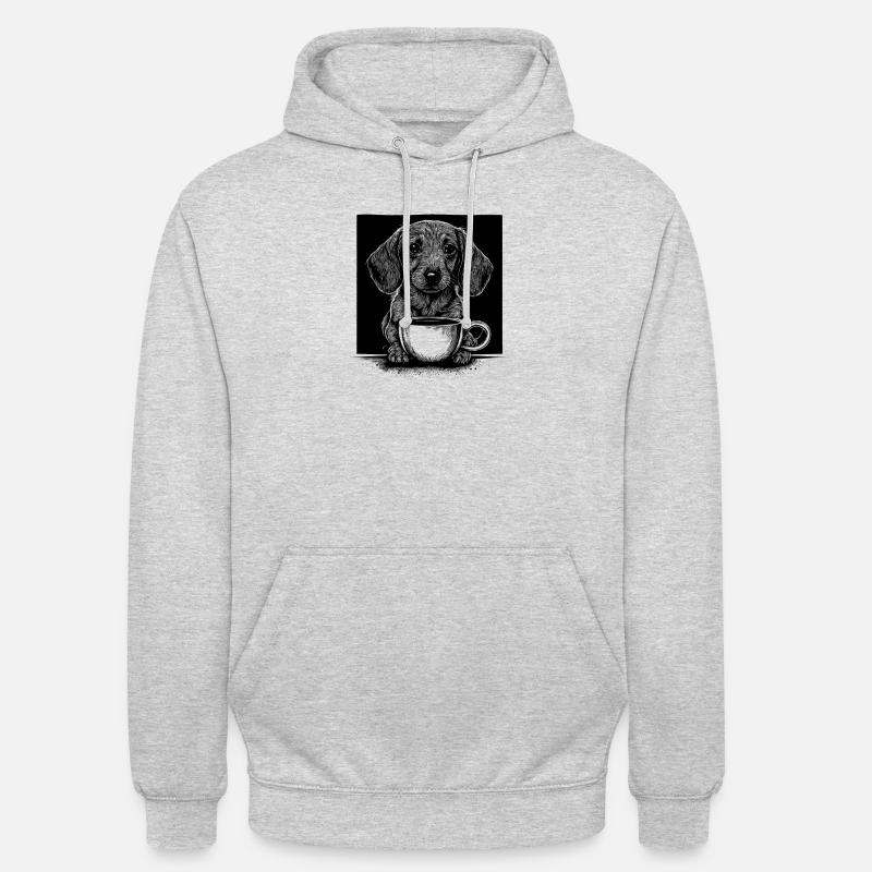 Chiots teckels avec café - Sweat-shirt à capuche unisexe - gris clair chiné