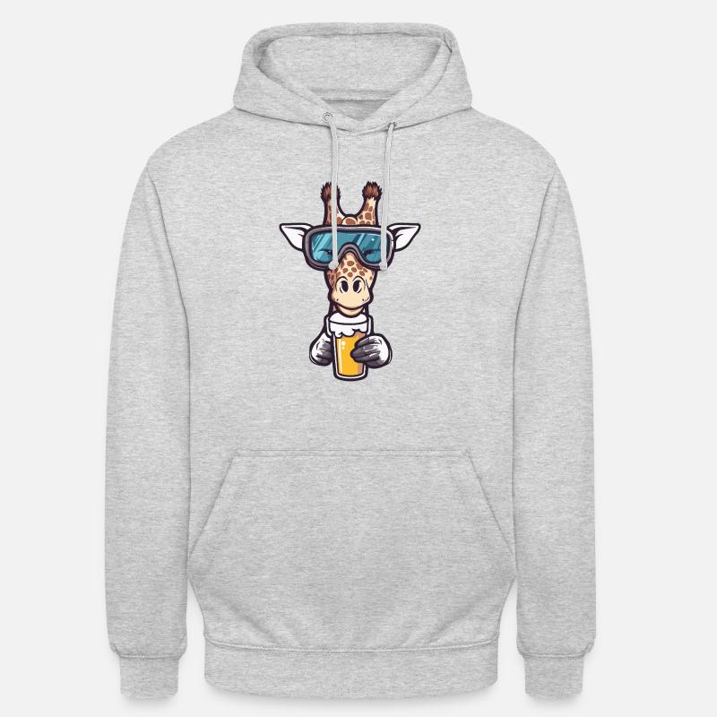 Giraffe Apres Ski Bier Comic - Unisex Hoodie - Hellgrau meliert