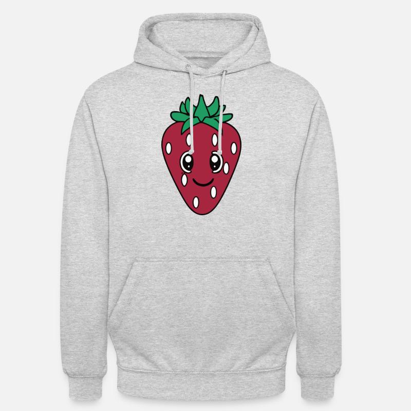 Erdbeere mit Gesicht Lächeln Geschenkidee - Unisex Hoodie - Hellgrau meliert