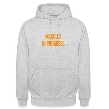 Muscles in Progress - Unisex Hoodie - light heather grey - Front - Alina (178cm) & Michal (187cm)