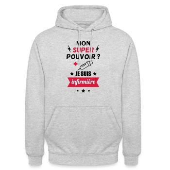 mon super pouvoir je suis infimière - Sweat-shirt à capuche unisexe - gris clair chiné - Devant - Alina (178cm) & Michal (187cm)