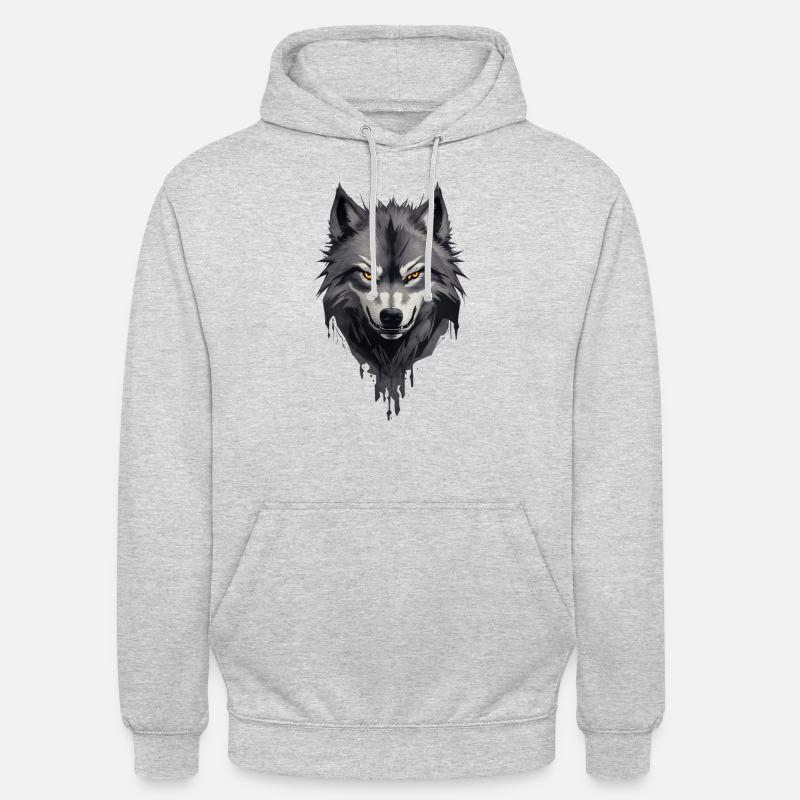 Wolfsangst Dunkler Spooky Wolfskopf - Unisex Hoodie - Hellgrau meliert