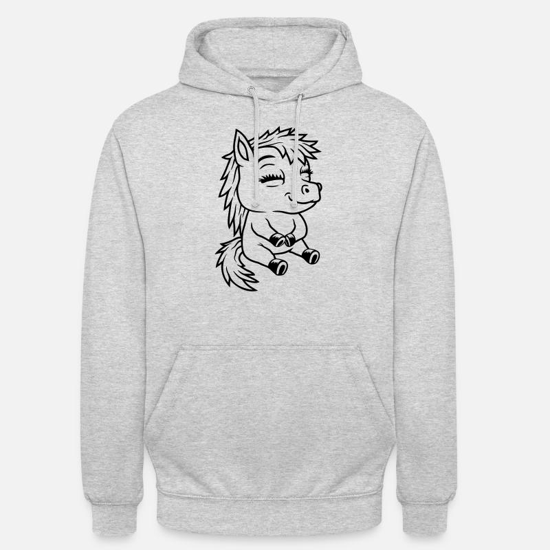 Comic kleines sitzendes Pony - Unisex Hoodie - Hellgrau meliert