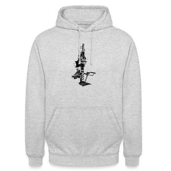 Holzspalter holzarbeit Brennholz spalten - Unisex Hoodie - Hellgrau meliert - Vorne - Alina (178cm) & Michal (187cm)