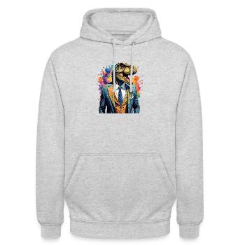 Dinosaurier im Anzug - Unisex Hoodie - Hellgrau meliert - Vorne - Alina (178cm) & Michal (187cm)