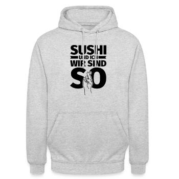 Sushi und ich wir sind so - Unisex Hoodie - Hellgrau meliert - Vorne - Alina (178cm) & Michal (187cm)