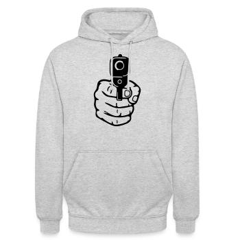 Pistole - Unisex Hoodie - Hellgrau meliert - Vorne - Alina (178cm) & Michal (187cm)