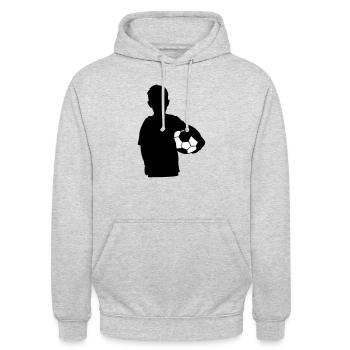 Junge mit Fußball unter dem Arm - Unisex Hoodie - Hellgrau meliert - Vorne - Alina (178cm) & Michal (187cm)