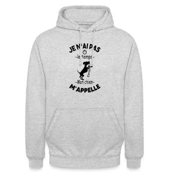 mon chien m'appelle,chien,citation,humour, - Sweat-shirt à capuche unisexe - gris clair chiné - Devant - Alina (178cm) & Michal (187cm)