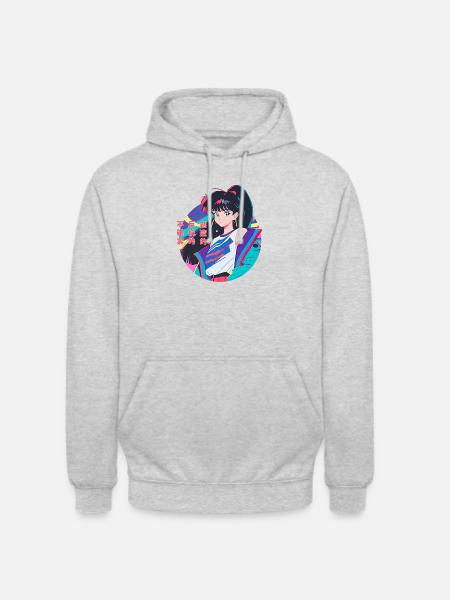 Anime Girl z Windbreaker z lat 80., Estetyka Anime - Bluza z kapturem typu unisex - jasnoszary melanż