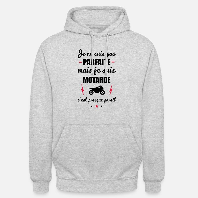 pas parfaite mais moto, idée cadeau motarde - Sweat-shirt à capuche unisexe - gris clair chiné