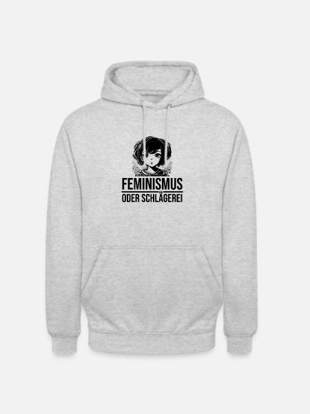 Feminismus oder Schlägerei - Unisex Hoodie - Hellgrau meliert