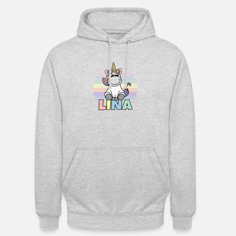 Lina Einhorn Name - Unisex Hoodie - Hellgrau meliert