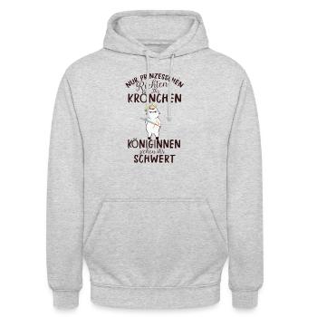 Einhorn Krone Schwert Königin Prinzessin Geschenk - Unisex Hoodie - Hellgrau meliert - Vorne - Alina (178cm) & Michal (187cm)