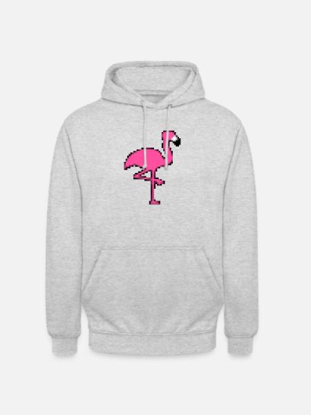 Pixel Flamingo - Unisex Hoodie - Hellgrau meliert