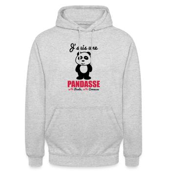J'suis une pandasse, panda, connasse - Sweat-shirt à capuche unisexe - gris clair chiné - Devant - Alina (178cm) & Michal (187cm)