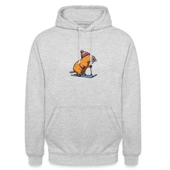 Comic Capybara Ski Beanie Mütze Skilehrer Abfahrt - Unisex Hoodie - Hellgrau meliert - Vorne - Alina (178cm) & Michal (187cm)