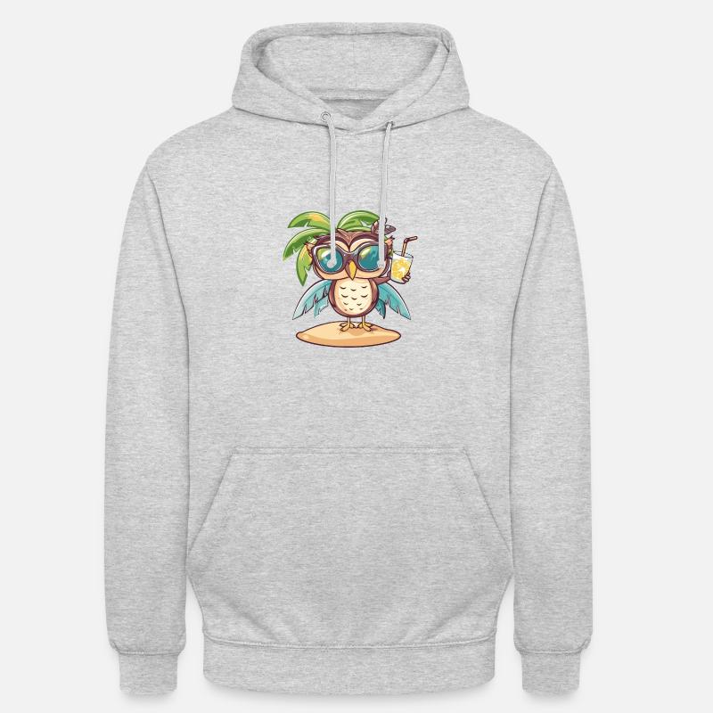 Eule Sommer Strand Comic - Unisex Hoodie - Hellgrau meliert