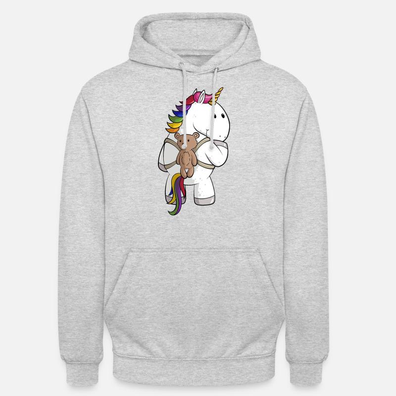 Comic Einhorn mit Rucksack - Unisex Hoodie - Hellgrau meliert