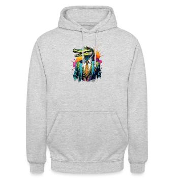 Crocodile en costume - Sweat-shirt à capuche unisexe - gris clair chiné - Devant - Alina (178cm) & Michal (187cm)