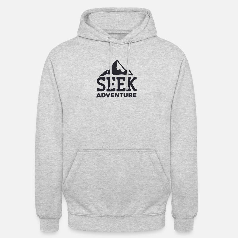 Cherche l'aventure - Voyage message inspirant - Sweat-shirt à capuche unisexe - gris clair chiné