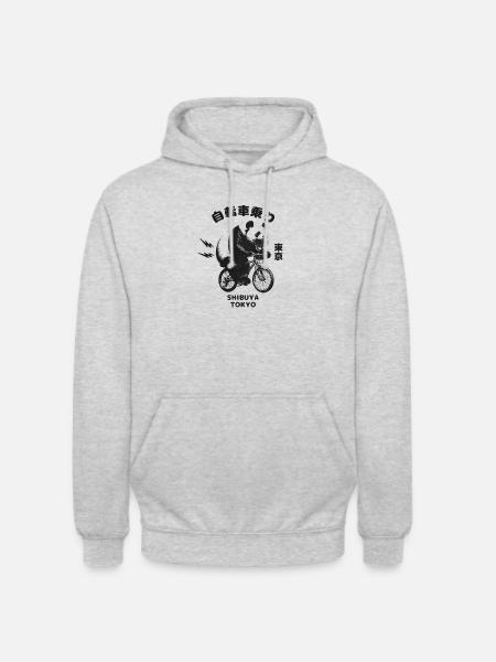 Radfahrender Panda Shibuya Tokyo - Unisex Hoodie - Hellgrau meliert