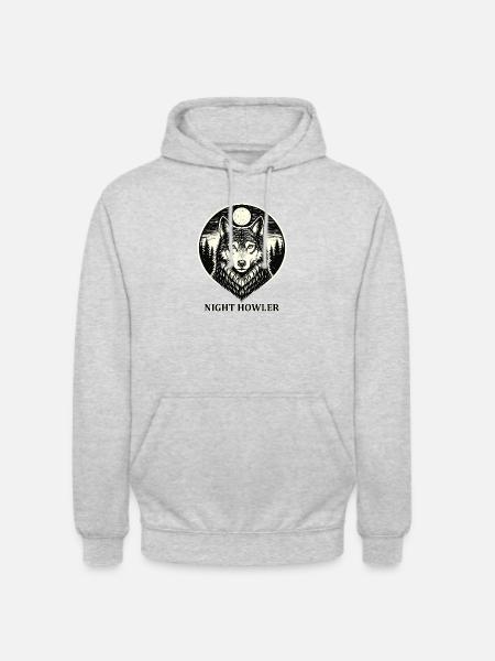 Night Howler - Wolf in Woodcut Style - Unisex Hoodie - light heather grey