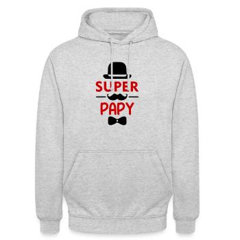 Super Papy, super grand-père, famille, humour, fun - Sweat-shirt à capuche unisexe - gris clair chiné - Devant - Alina (178cm) & Michal (187cm)