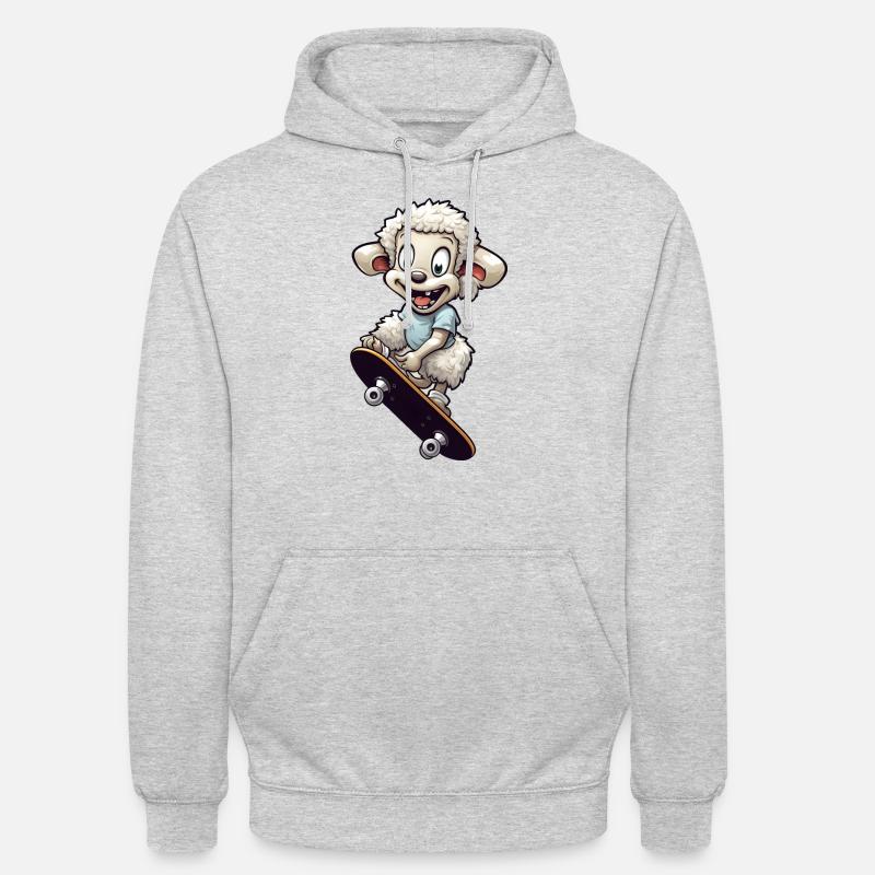 Moutons en planche à roulettes - Sweat-shirt à capuche unisexe - gris clair chiné