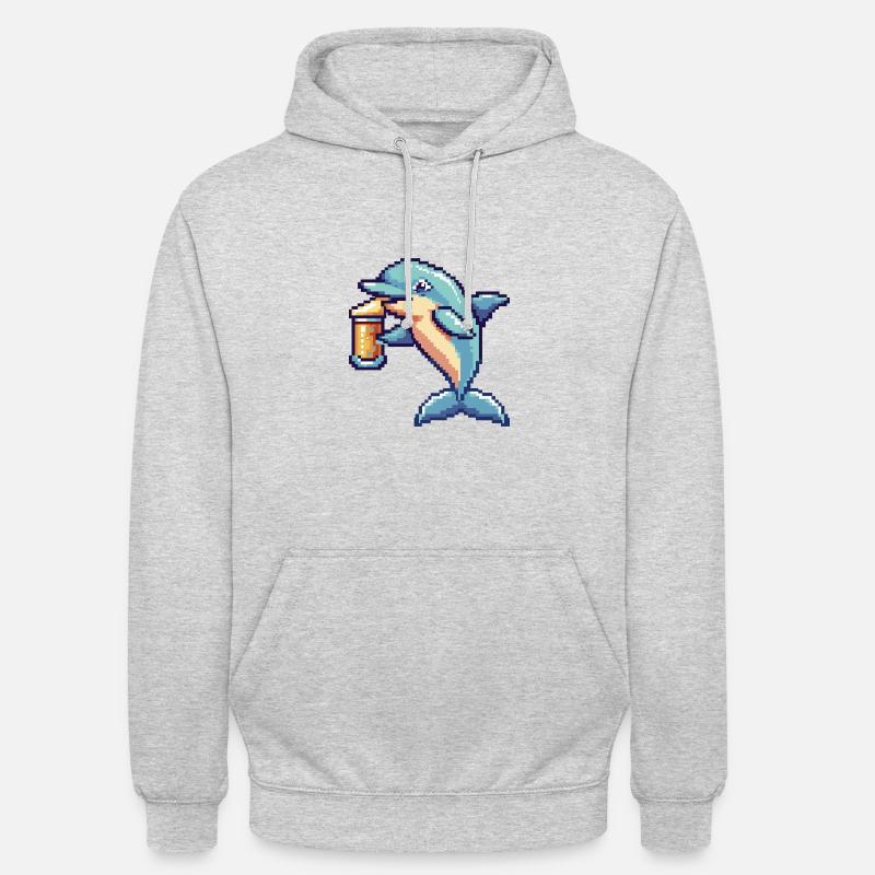 Delfin Bier Pixel - Unisex Hoodie - Hellgrau meliert