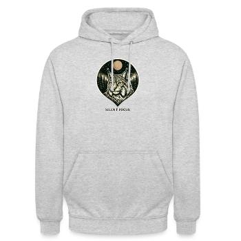 Silent Focus - Luchs im Woodcut Stil - Unisex Hoodie - Hellgrau meliert - Vorne - Alina (178cm) & Michal (187cm)