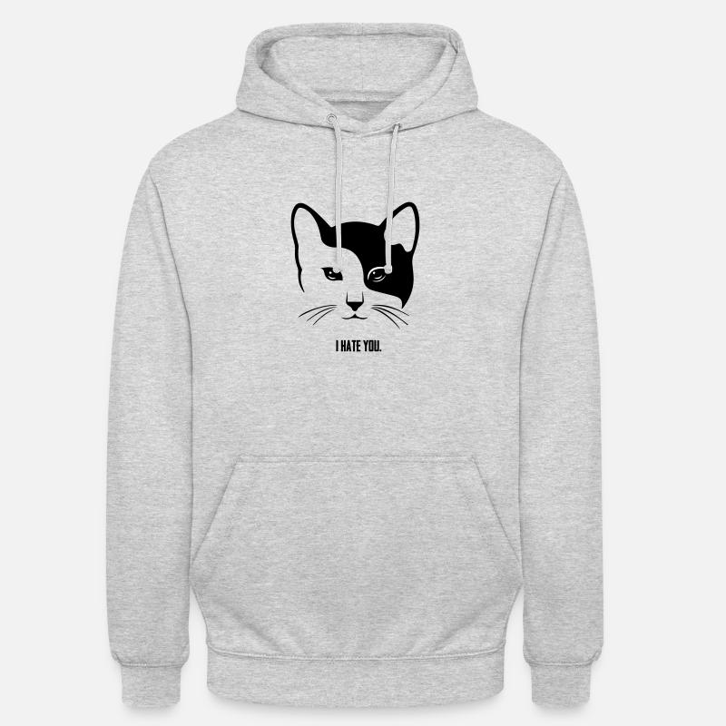 Chat: Je te déteste. - Sweat-shirt à capuche unisexe - gris clair chiné