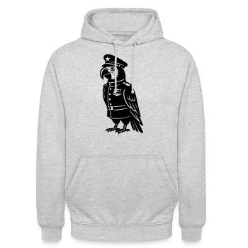 Papagei als General – Tierischer Kommandant - Unisex Hoodie - Hellgrau meliert - Vorne - Alina (178cm) & Michal (187cm)