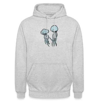 Qualle - Unisex Hoodie - Hellgrau meliert - Vorne - Alina (178cm) & Michal (187cm)
