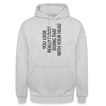 Tu as l’air drôle en faisant ça avec ta tête - Sweat-shirt à capuche unisexe - gris clair chiné - Devant - Alina (178cm) & Michal (187cm)