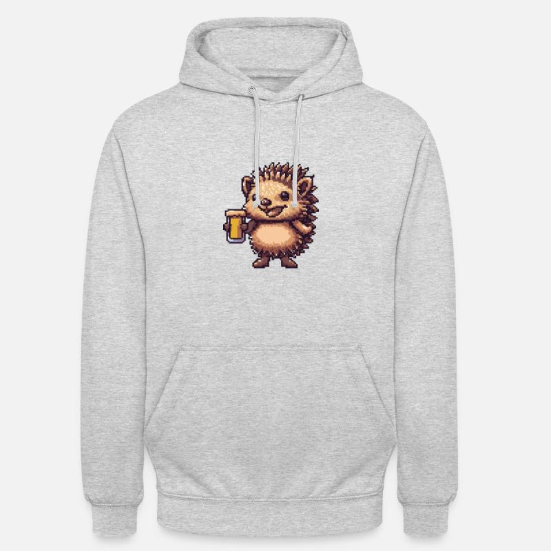hérisson bière pixel - Sweat-shirt à capuche unisexe - gris clair chiné