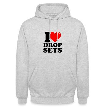 Ich liebe Drop-Sets – Fitness-Gewichtheben lustig - Unisex Hoodie - Hellgrau meliert - Vorne - Alina (178cm) & Michal (187cm)
