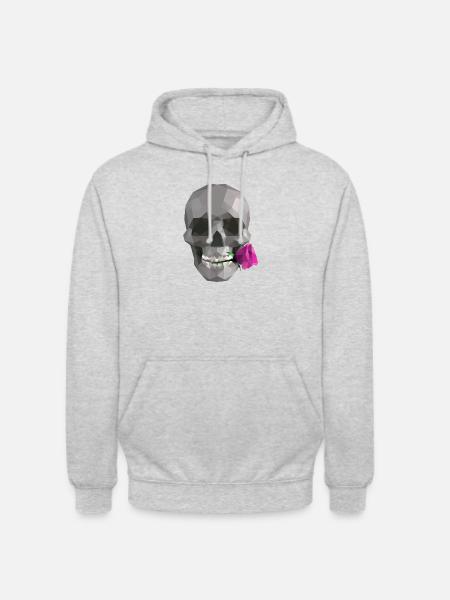Low Poly Grey Skull – Geometrisch-Romantisch-Gothic - Unisex Hoodie - Hellgrau meliert