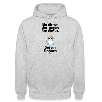 Einhörner sind gegen Rassismus - Unisex Hoodie - Hellgrau meliert - Vorne - Alina (178cm) & Michal (187cm)