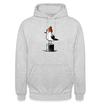 Nordsee Hafen Moin Möwe Mütze Beanie Pier Pfeiler - Unisex Hoodie - Hellgrau meliert - Vorne - Alina (178cm) & Michal (187cm)