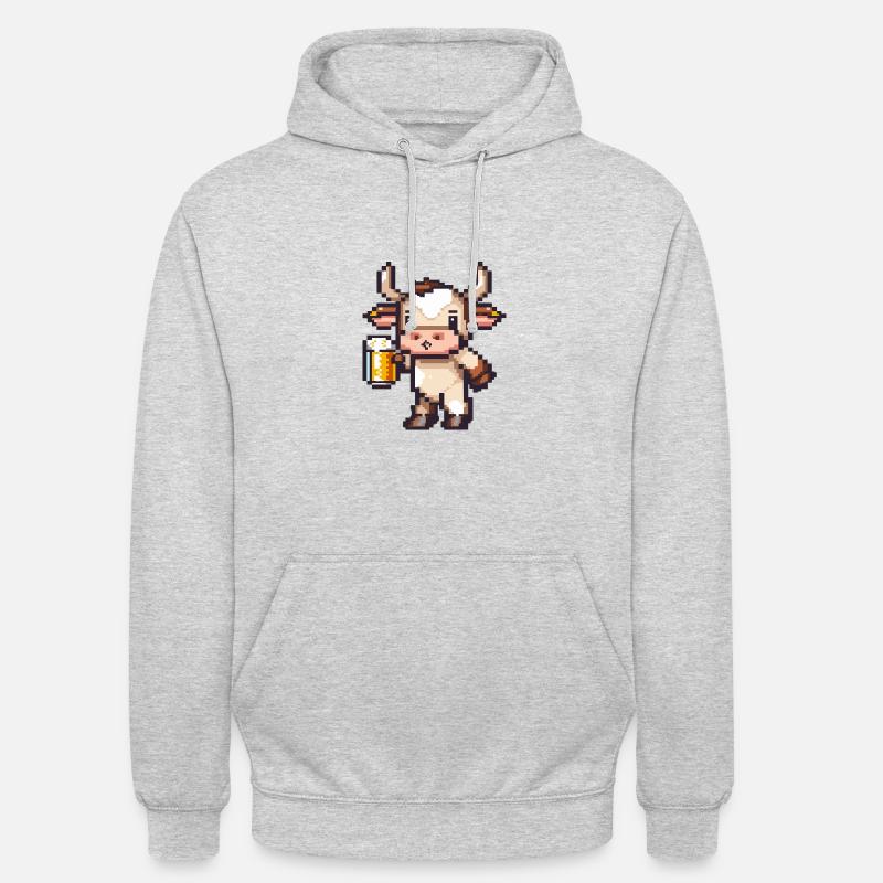 Vache bière pixel - Sweat-shirt à capuche unisexe - gris clair chiné